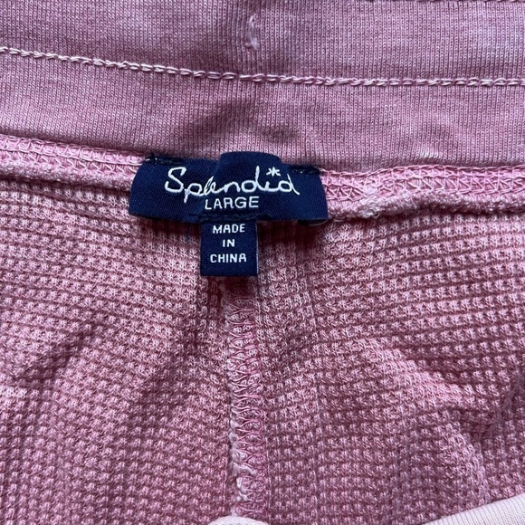 SPLENDID shorts tie waist thermal waffle mineral wash raw hem rose cotton size L - Picture 4 of 14